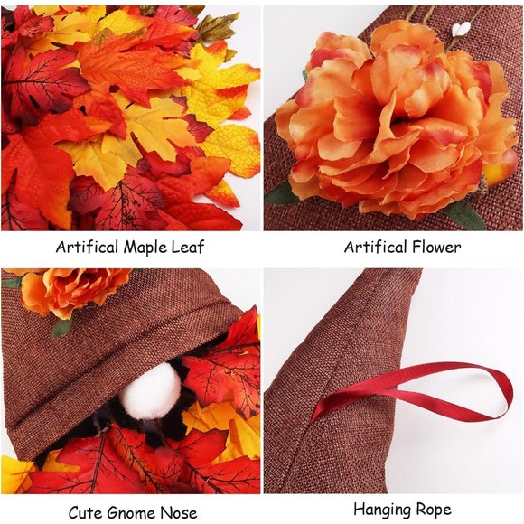 7 Inch Gnomes Fall Autumn Wreaths for Front Door - Picture 3 of 6